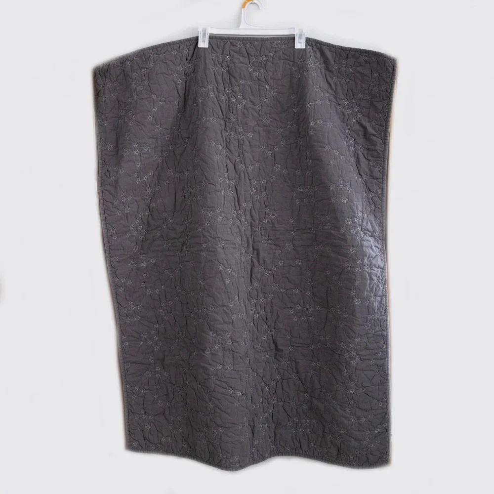 Restoration Hardware Baby Child Cotton Gray Blue Quilt Nursery Blanket Stars